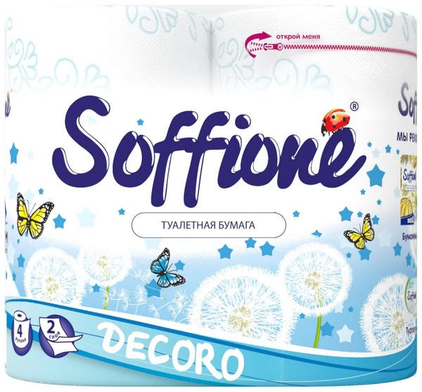 Туалетная бумага "Soffione Decoro blu", 2сл, 4рул.голубая (10шт/упак.,48 упак./паллет.) 17
