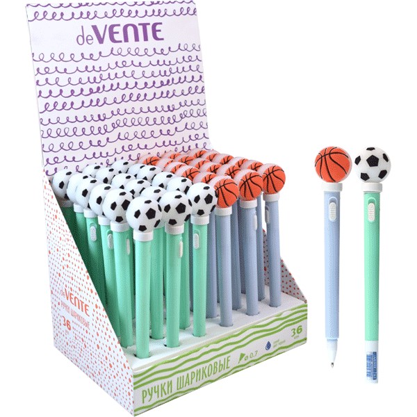 Ручка шариковая подарочная "deVENTE. Balls" с LED-подсветкой и декоративным вращающимся элементом в форме футбольного и баскетбольного мячей, d=0,7 мм