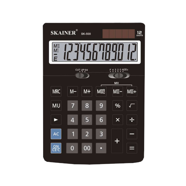 Калькулятор SK-500 ср. наст. (пл., 12 разрд., 2 пит., 2 пам., чер. 123 x 171 x 31 мм)