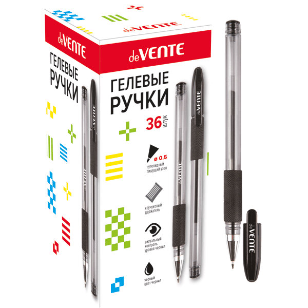 Ручка гелевая черная "deVENTE" 0,5мм,с полупрозрачным корпусом и резиновым держателем