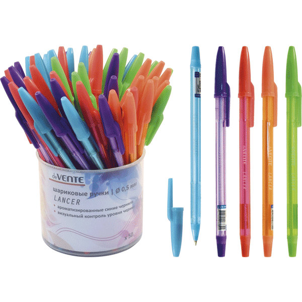 Ручка шариковая 0,5мм синяя Devente/Attomex. с полупрозрачным корпусом и пластиковым держателем