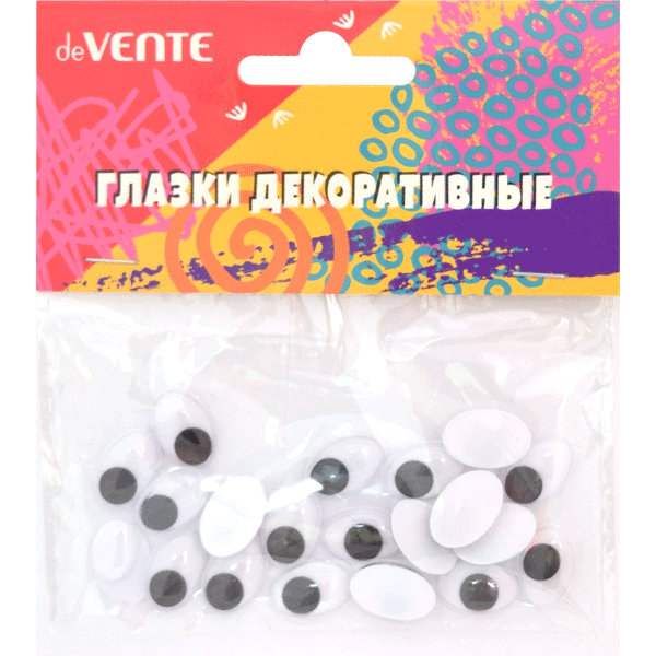 Глазки декоративные "deVENTE" овальные пластиковые, размер 15x10 мм, 20 шт в пластиковом пакете с блистерным подвесом