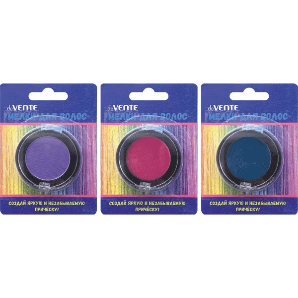 НВ Мелки для волос "deVENTE" 18 г (фиолетовый, розовый, голубой), в блистерной упаковке с подвесом, 3 цвета ассорти в коробе
