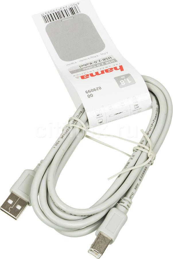 Кабель USB2.0 Hama H-29099 (серый ) USB A (m)/USB B (m) 1.8м (00029099)