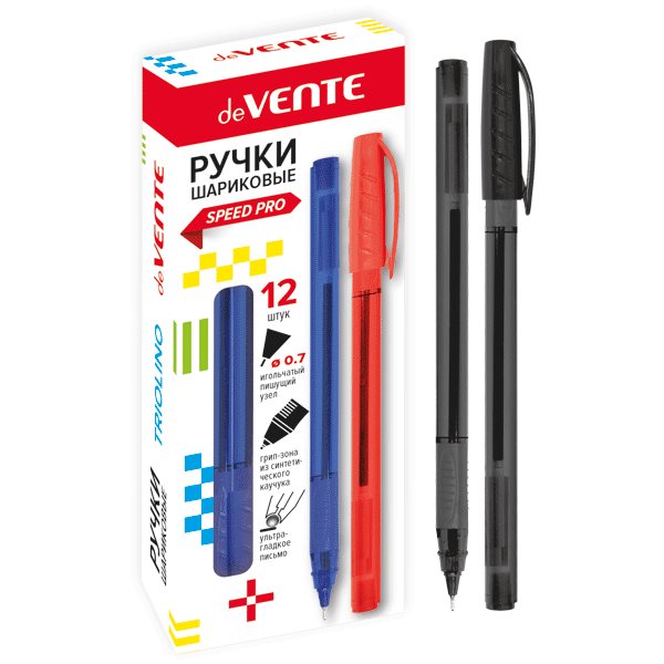 Ручка шариковая deVENTE Triolino Translucent серия Speed Pro d=0,7 мм ультра гладкое письмо, чернила на масляной основе, в картонной коробке, красная