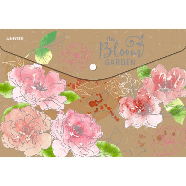 Папка-конверт на кнопке "deVENTE. Bloom Garden" A4 (330x235 мм) 180 мкм, фактура крафт-имитация с рисунком, тиснение фольгой, индивидуальная маркировк