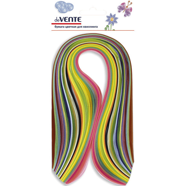 Бумага цветная для квиллинга "deVENTE" 3x290 мм, 120 г/м² основные цвета и 75 г/м² неоновые цвета, 240 полосок, 24 цвета, в пластиковом пакете с европ