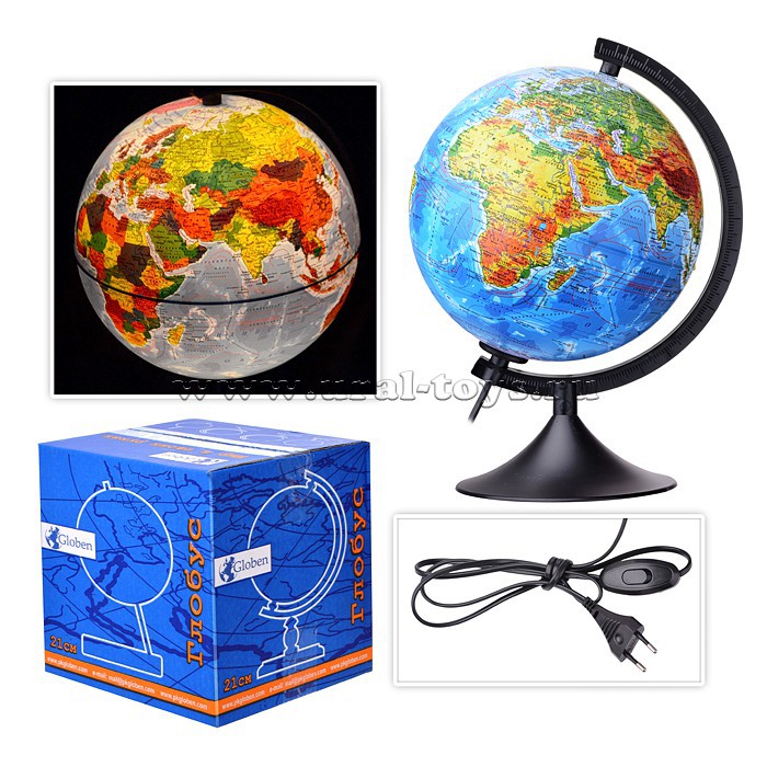 Глобус Земли физико-политический 210мм с подсветкой Классик арх