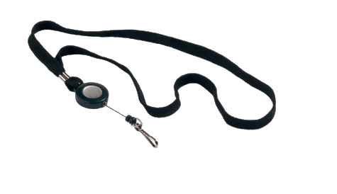 Держатель для бейджа с рулеткой "deVENTE" круглый, черный, на текстильной ленте (ширина 1 см, длина 44 см) рулетка с металлическим клипом, длина нити 