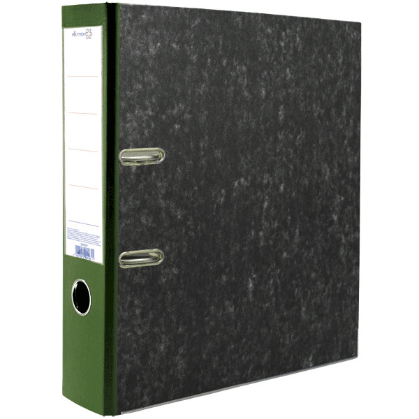 Папка-регистратор Attomex A4 75мм мрамор с зеленым корешком, с металлической окантовкой, разобранная, с карманом, картон