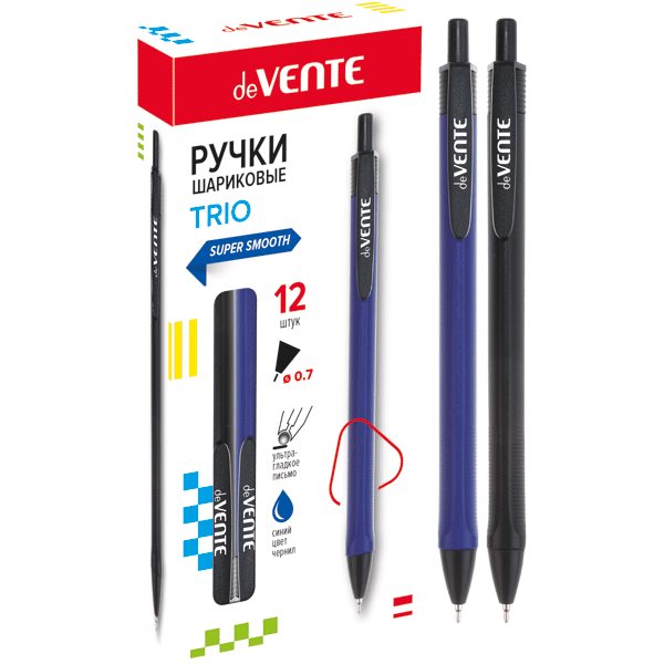 Ручка шариковая автоматическая "deVENTE. Trio" d=0,7 мм, ультра гладкое письмо, трёхгранный корпус, индивидуальная маркировка, сменный стержень, синяя