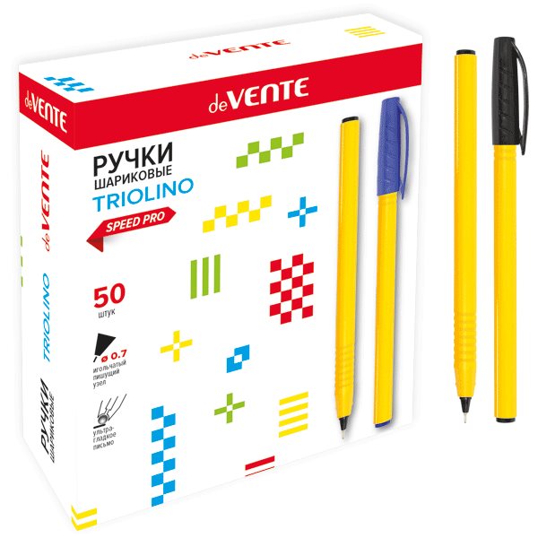 Ручка шариковая черная "deVENTE. Triolino Sun" Speed Pro, d=0,7 мм, ультра гладкое письмо, чернила на масляной основе, игольчатый пишущий узел, жёлтый