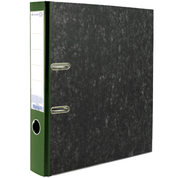Папка-регистратор Attomex A4 50мм мрамор с зеленым корешком, с металлической окантовкой, разобранная, с карманом, картон