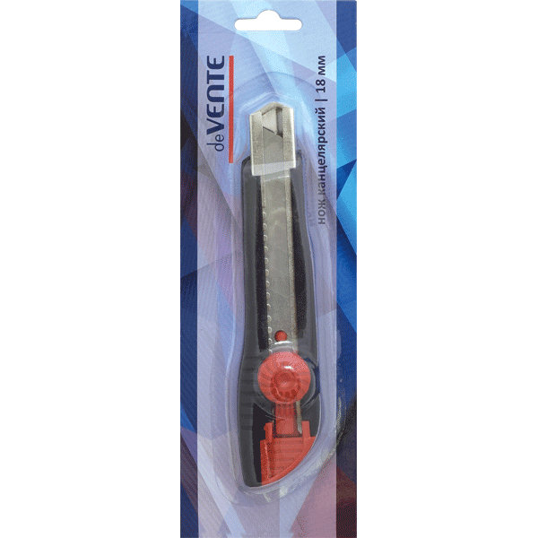 Нож канцелярский "deVENTE" 18 мм, металлические направляющие, ручная блокировка лезвия, черн/красным