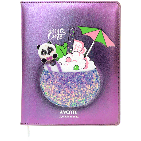 Дневник "deVENTE. 100% Cute. Panda" универсальный блок, офсет 1 краска, белая бумага 80 г/м², твердая обложка из искусственной кожи с поролоном, аппли