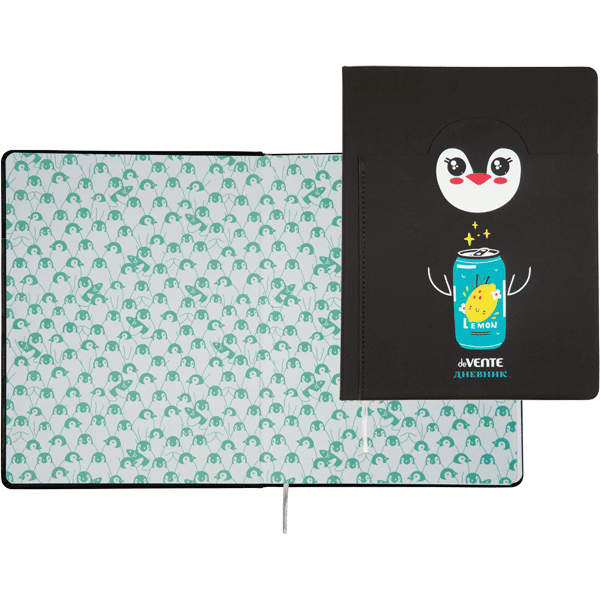 Дневник "deVENTE. Pinguin" универсальный блок, офсет 1 краска, белая бумага 80 г/м², твердая обложка из искусственной кожи, аппликация из искусственно