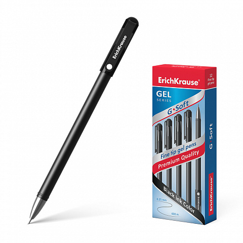 Ручка гелевая ErichKrause® G-Soft, цвет чернил черный (в коробке по 12 шт.)