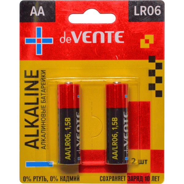 Батарейка "deVENTE. Alkaline" алкалиновая, AA, LR6, 1,5В, 2 шт в блистере