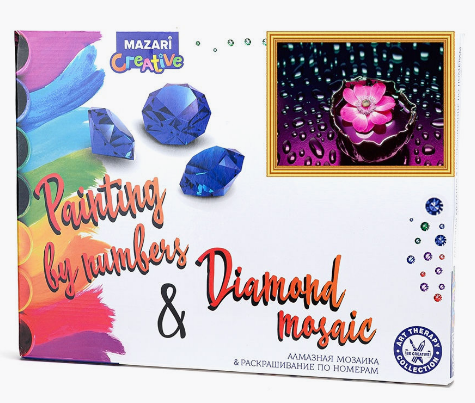 Картина 2 в 1: алмазная мозаика и раскрашивание по номерам 30х40 см РОЗОВЫЙ ЦВЕТОК, 1 дизайн, картонная упаковка