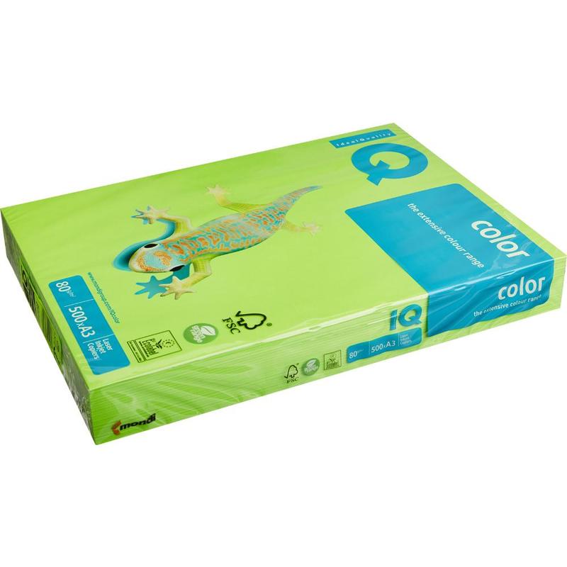 Бумага IQ COLOR А3, 80г/м², NEOGN-зеленый неон, 500л