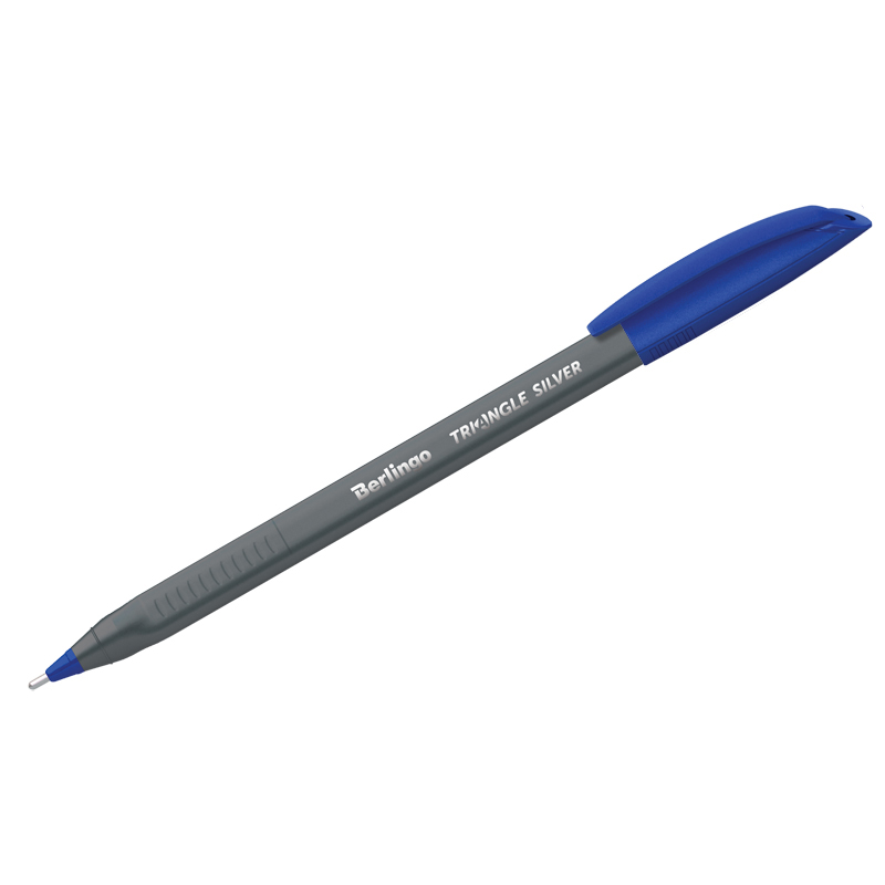 ОШ112 Ручка шариковая Berlingo "Triangle Silver" синяя, 1,0мм, трехгран.