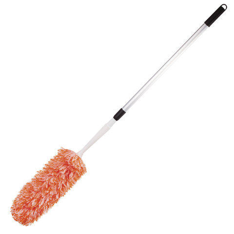 ТБ Сметка-метелка для смахивания пыли ЛАЙМА, телескопическая ручка нерж. сталь, 160см, оранжевая,603619