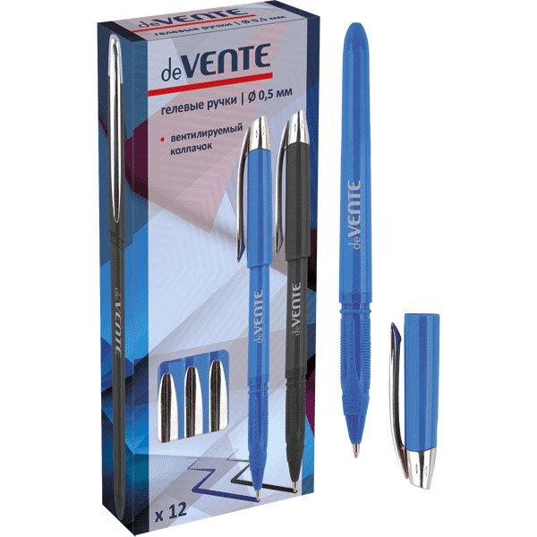 Ручка гелевая синяя "deVENTE" 0,5мм,с темно-синим пласт.корпусом и резиновым держателем