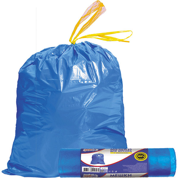 Мешки для мусора с завязками "CleanLab" 35 л, 50x60 см, ПНД, 12 мкм, 15 шт/рулон, тип дна "прямой", синие